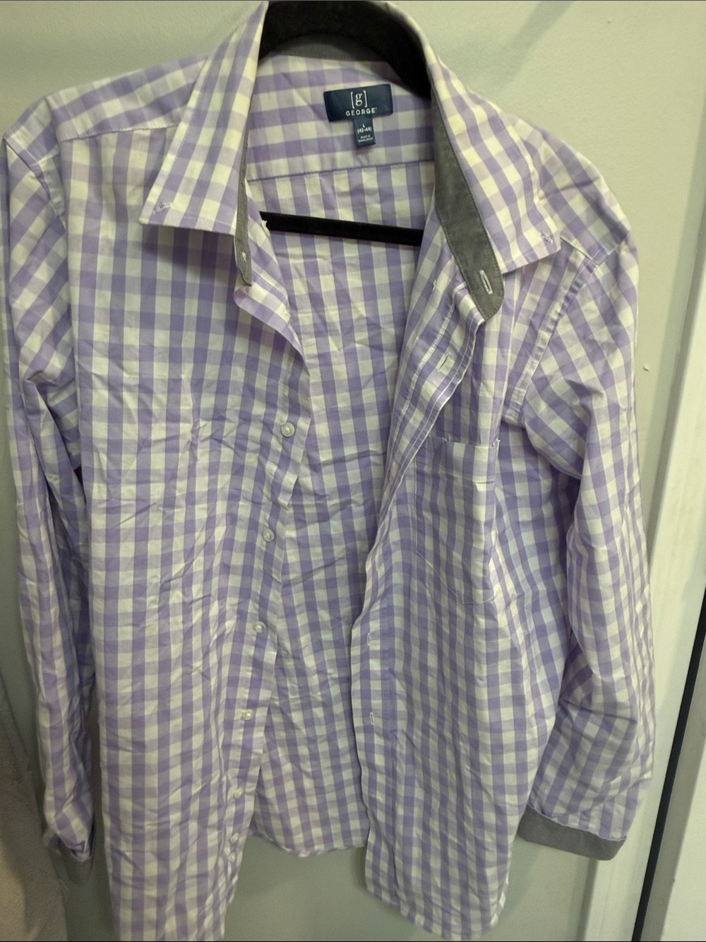 George Lavender and White Checked Button-Down Dress Shirt